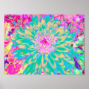 Poster Flor Verde-Teto e Dahlia-Rosa Quente