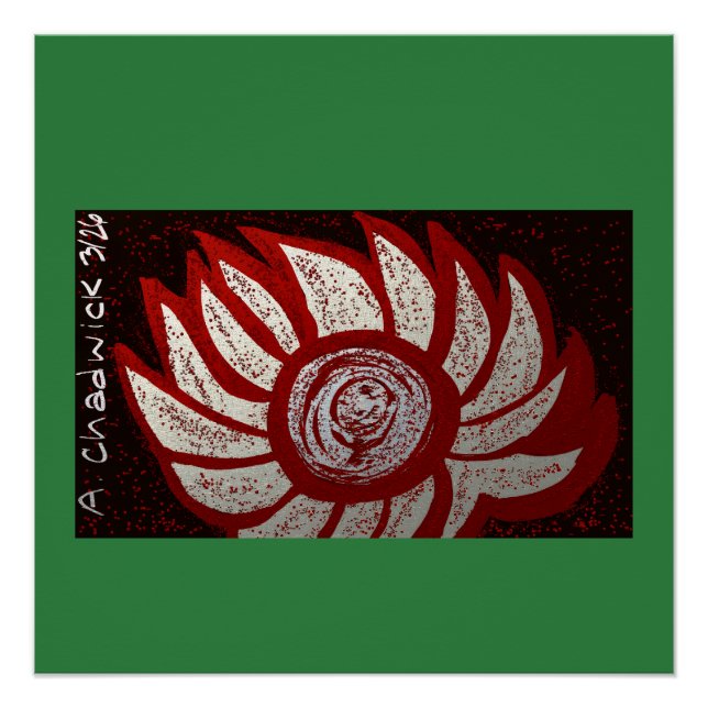 Póster Flor Vermelha e Prateada Branca (Frente)