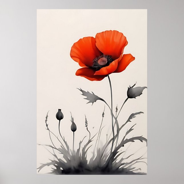 Poster Flor Vermelho de Aquarela (Frente)