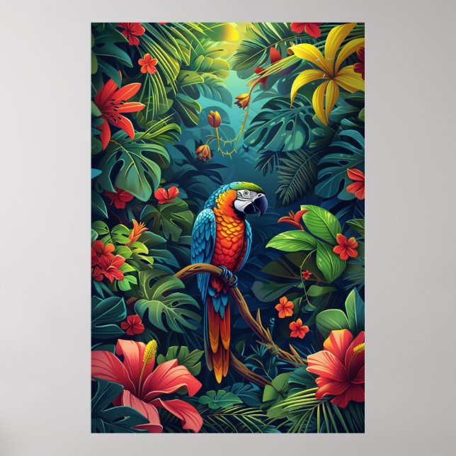 Poster Flora & Fauna Amazônica: Padrão de Azulejo Vibrant (Frente)