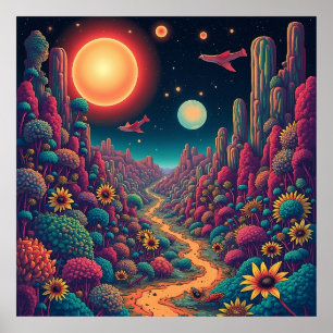 Poster Floração Cósmica: Uma Jornada Surreal Através da N