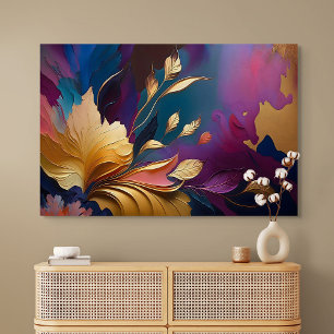 Poster Floração Dourada – Composição Floral Abstrata