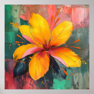 Poster Floração Dourada – Expressão Floral Abstrata Vibra