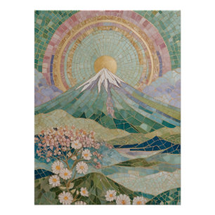 Póster Floração Etérea: Vulcão em Mosaico Pastel na Prima