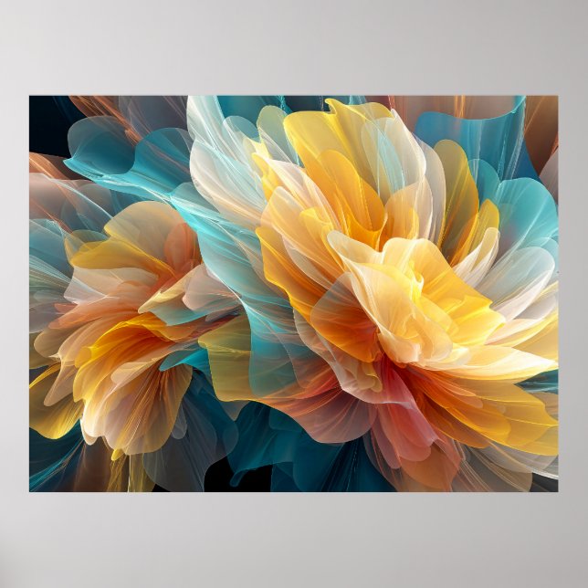 Poster Floração Radiante de Pétalas Etéreas na Luz (Frente)