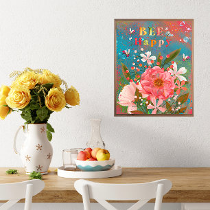 Poster Florais Coloridos Rosa Inspiracional