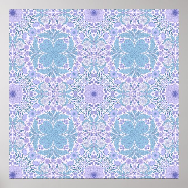 Poster Florais de jardim retrô em azul e violeta (Frente)
