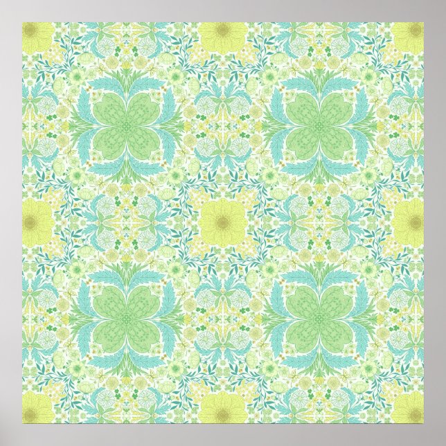 Poster Florais de jardim retrô em verde e amarelo (Frente)