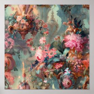 Poster Florais do período Rococo do ornamentado