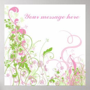 Poster Florais e espirais verdes, cor-de-rosa, elegantes