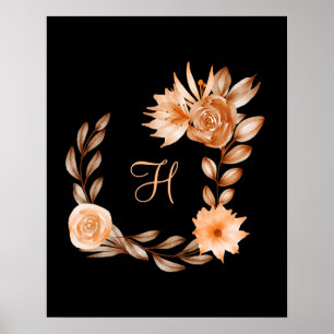 Poster Florais Preto Marrom e Bege Monogramados 