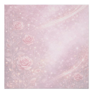 Póster Florais rosa e cinza pérola Arte de IA