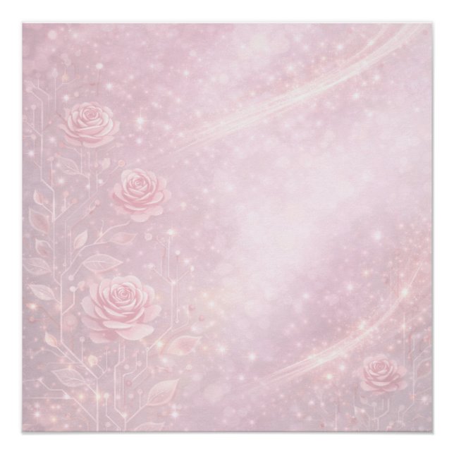 Póster Florais rosa e cinza pérola Arte de IA (Frente)