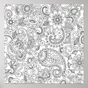 Poster floral abstrato da coloração de paisley