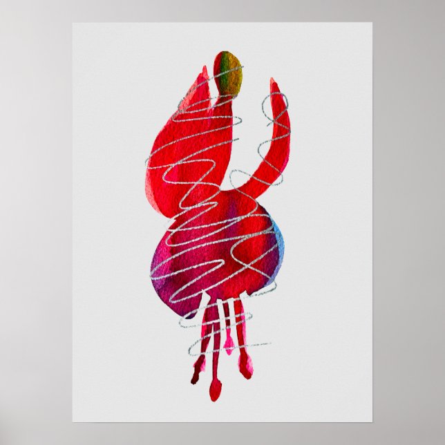 Poster Floral abstrato fúcsia em aquarela (Frente)