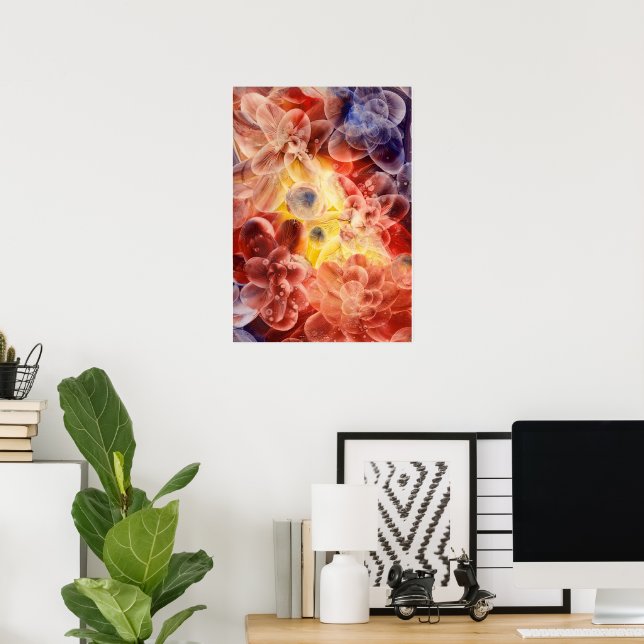Poster Floral Abstrato Pintado à Mão com Gouache (Escritório em casa)