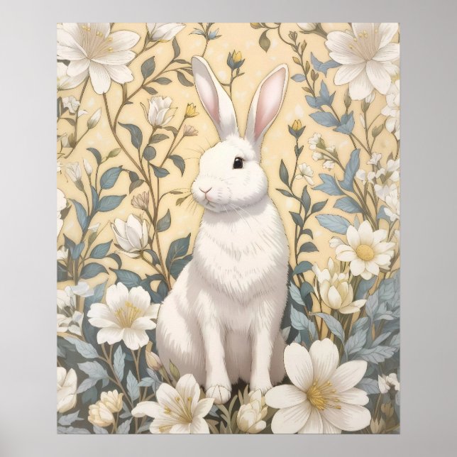 Poster Floral Amarelo Coelho Branco-Bonito Pastel (Frente)