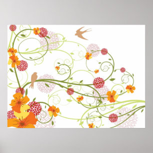 Poster floral amarelo do costume do hibiscus & das
