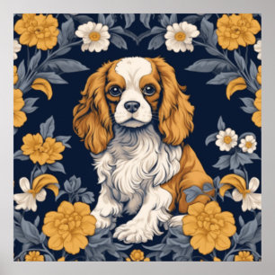 Poster Floral Art Nouveau King Charles Cavalier Spaniel