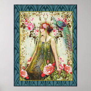 Poster Floral Art Nouveau Lady