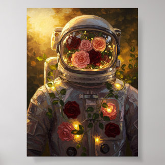 Poster Floral Astronaut | Surreal Oil Painting