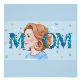 Póster Floral Azul Mãe Brilhante