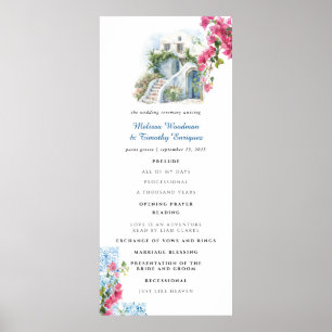 Poster Floral Azulejo Azul   Programa de Casamento de Gré