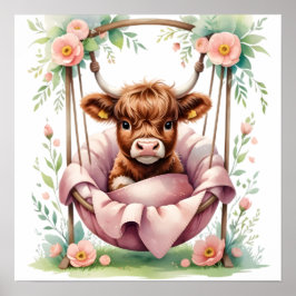 Poster Floral Baby Highland Cow Nursery Print