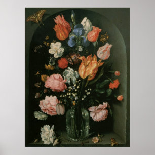 Póster Floral Barroco Antigo, Vaso de Flores em um Nicho