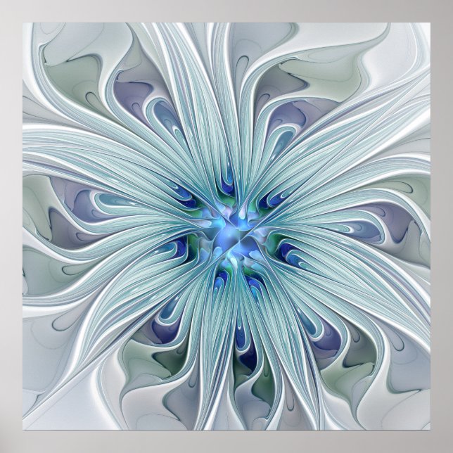 Póster Floral Beauty Abstrato Modern Blue Pastel Flower (Frente)