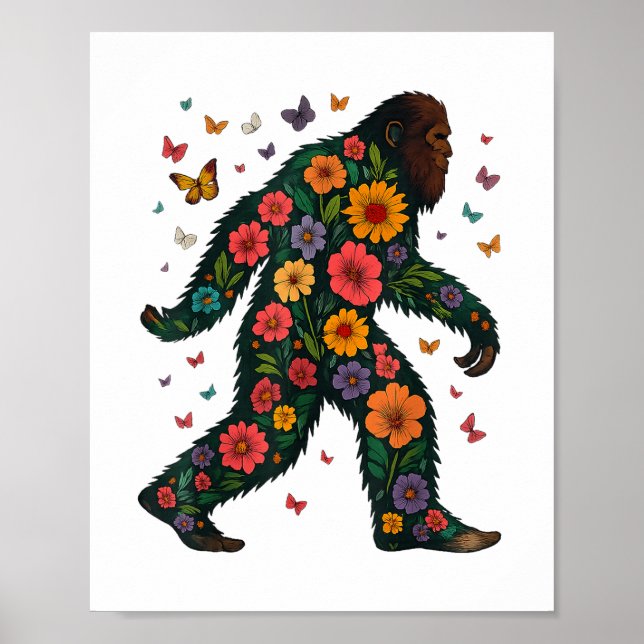 Poster Floral Bigfoot Sasquatch Flores Coloridas (Frente)