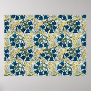 Póster Floral Blue Flowers Lily Valley Repetindo