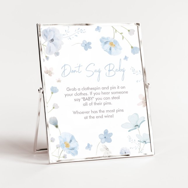 Poster Floral Blue Primavera Baby in Bloom Don't say Baby (Blue Spring Floral Baby in Bloom Baby Shower Don't Say Baby Sign)