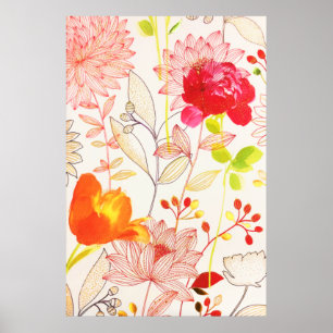 Poster Floral Blush Sun Dourado Cor-de-Água Rosa-Rosa