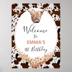 Poster Floral Boho Highland Cow Birthday