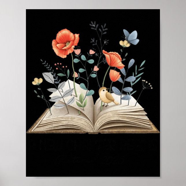 Poster Floral Book A New Chapter Begins Retired Teacher R (Frente)