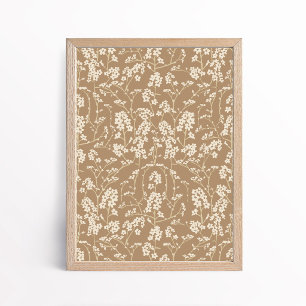 Poster Floral Botânico Flor de Cerejeira Marrom Bege Vint