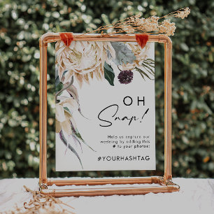 Poster Floral Branco Ah Não Sinal Hashtag