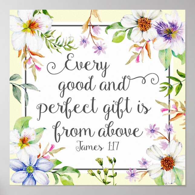 Poster Floral Branco Cada presente bom e perfeito (Frente)