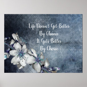 Poster Floral Branco de Cotação Inspiracional e Motivac