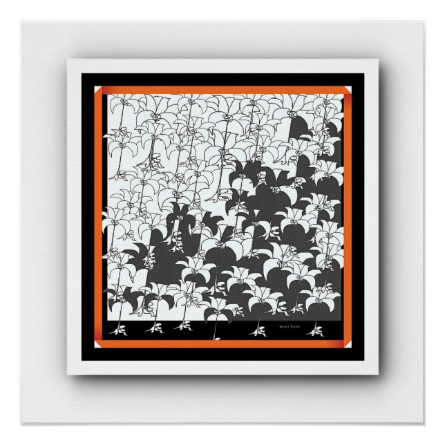 Póster Floral Branco Preto Flor (Frente)