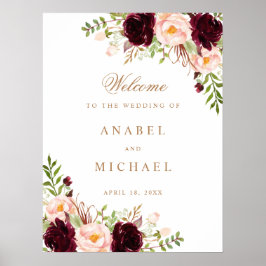 Poster Floral Burgundy Blush - Sinal de Casamento Elegant