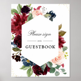 Poster Floral Burgundy e Marinho - sinal de casamento
