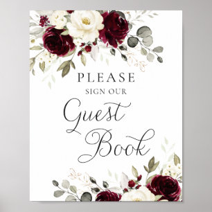 Poster Floral Burgundy Greenery Sinal de Livro de Convida