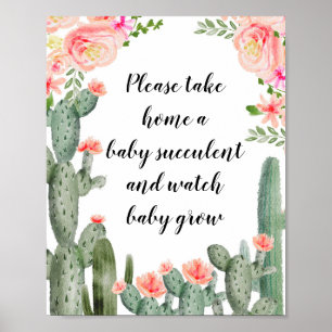 Poster Floral Cactus Por Favor Tome Um Bebê Suculento