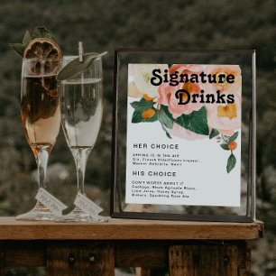 Poster Floral Colorida Negrito Signature Drinks Sign