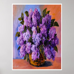 Poster floral da pintura a óleo dos Lilacs