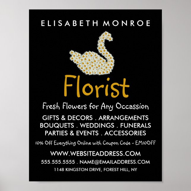 Poster Floral Daisy Swan, Publicidade Florista (Frente)