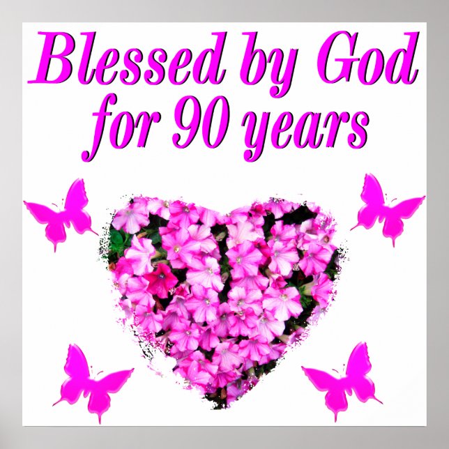 Poster FLORAL DE ANIVERSÁRIO DE 90 bonito (Frente)