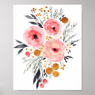 Poster Floral de Aquarela 8x10
